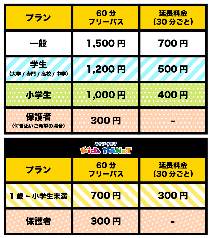 レギュラーシーズン料金表