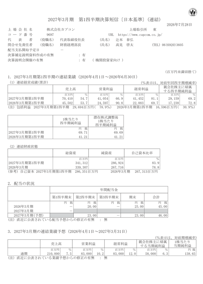 決算短信サマリー 1ページ目